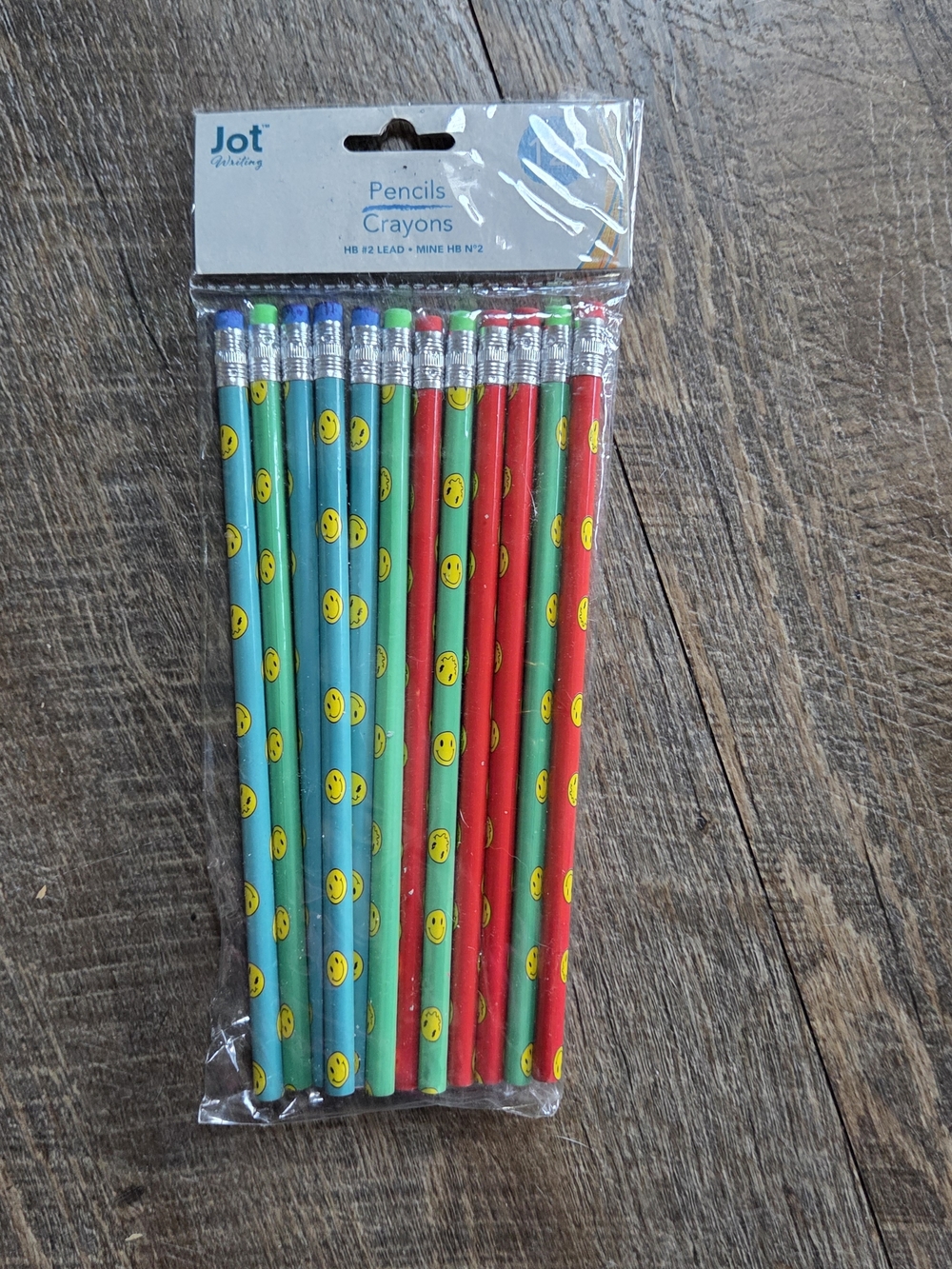 Smiley Face HB Pencils - Teal and Red - Pack of 12